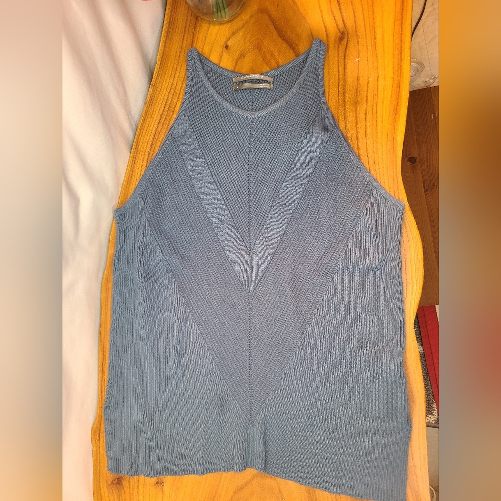 Anthropologie Blue High Neck Tank Chevron Sweater